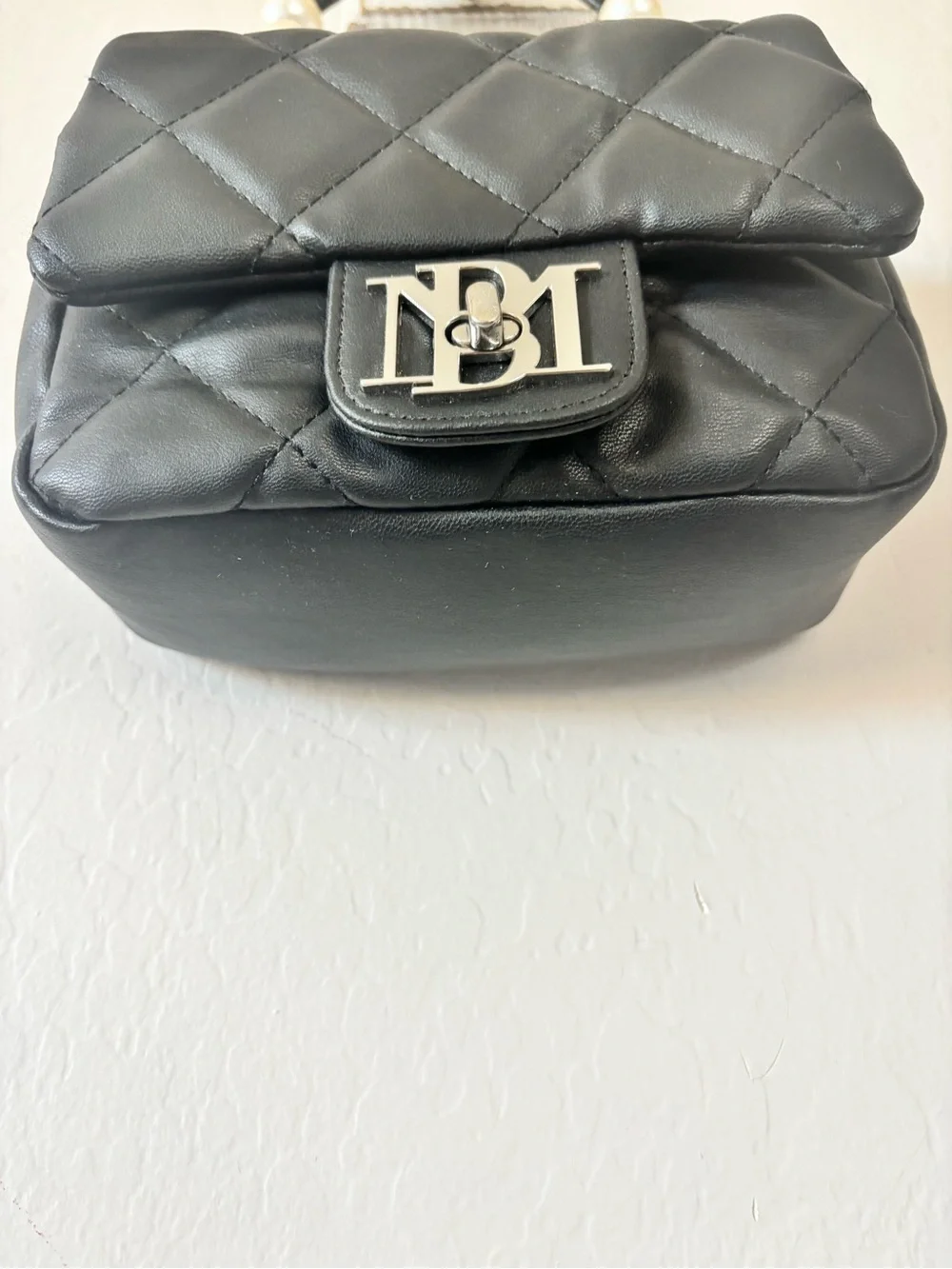 Badgley Mischka Black Quilted Pearl-Handle Crossbody